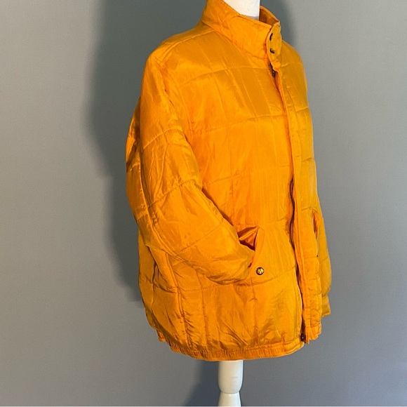 Clio Sz Medium 100% Soft Silk Mandarin Orange Medium Weight Puffer/Bomber Jacket - Picture 10 of 14